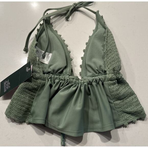 Wild Fable Green Crochet Bikini Top Women’s Size XXS Tie Front Longline Halter - Picture 4 of 6